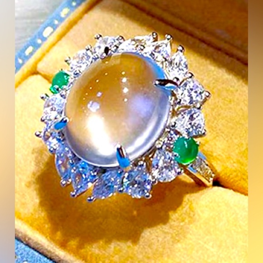 Gorgeous Dillards 925 Silver Chalcedony Jade Topaz Cocktail Ring adjustable